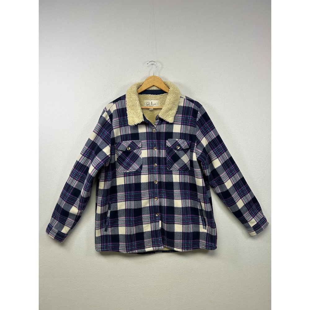 Rustic Comfort Soho Threads‎ Womens XXL Plaid Sherpa Lined Fleece Shacket Jacket
